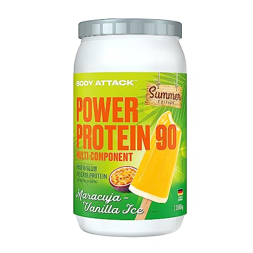 Body Attack Power Protein 90 - Maracuja-Vanilla Ice, 1kg - Made in Germany - SummerEdition - 5K Eiweißpulver mit Whey-Protein, L-Carnitin und BCAA