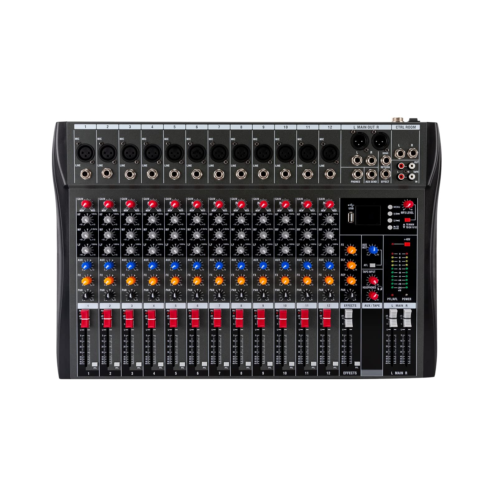 MIIWWOWO Bluetooth Mischpult DJ Mixer Bluetooth Audio Mixer Sound Mixer Live Powermixer USB DJ Mischpult Professionelle Mixer Verstärker für Aufnahmestudios (12 Kanal)