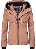 MARIKOO leicht gefütterte Damen Übergangsjacke kurz Outdoor-Jacke mit kuscheligem Fleece-Innenfutter und großer Kapuze Erdbeere Terracotta Gr. L