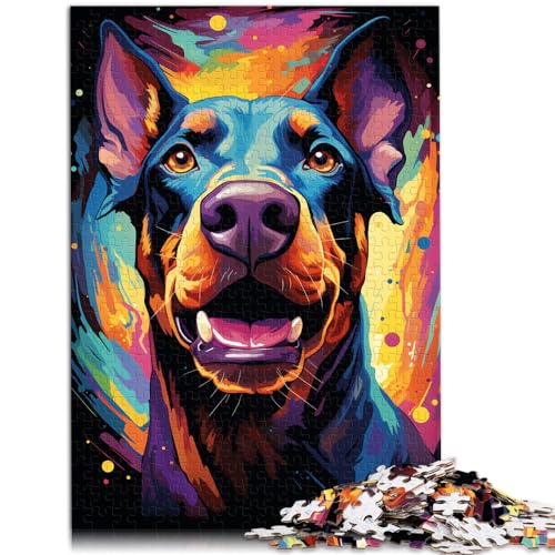 Puzzle-Spiele Dobermann-Pinscher, bunt, psychedelisch, für Erwachsene, 1000-teiliges Puzzle, Holzpuzzle, Familienspaß-Puzzle, 1000 Teile (50 x 75 cm)