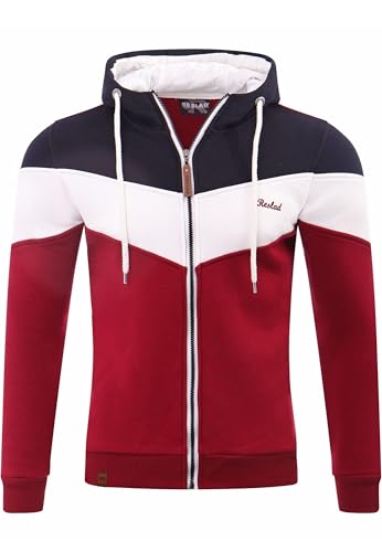 Reslad Sweatjacke Herren Kapuzenpullover | Hoodie Männer Zipper Pullover mit Kapuze Bequeme Baumwolle RS-1007 Navyblau-Bordeaux 3XL