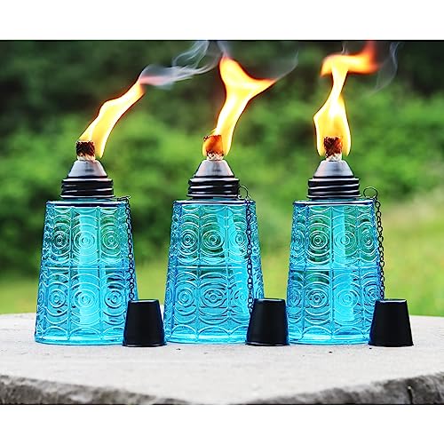 Citronella öl Tiki Fackeln für Draußen, Tischplatte Garten Fackel 3er-Set, blau