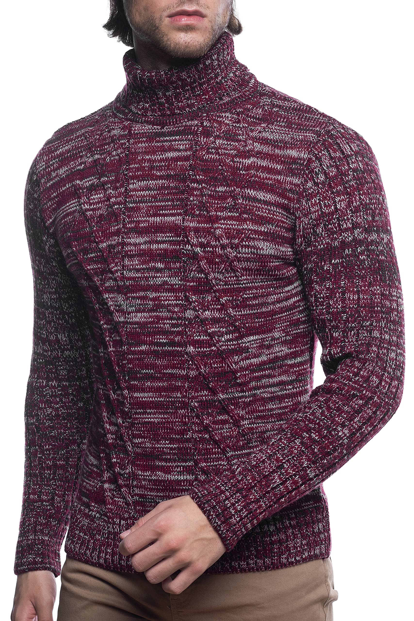 Karl´s People Herren Strick-Pullover mit Rollkragen • Männer Winter Rollkragen-Pullover • Warmer Herren Rolli stylischer Herren Strick-Pulli • Angenehmer Männer Pulli Grobstrick 7489 Bordeaux 3XL