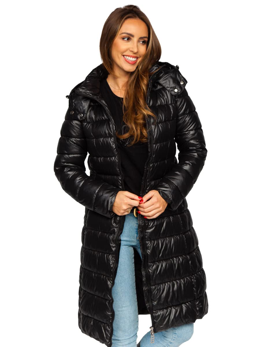 BOLF Damen Winterjacke Parka Wintermantel Lange Daunenjacke Steppjacke mit Kunstfell Kapuze Puffermantel Sportjacke Warm Gefüttert Freizeit Outdoor Casual Style MB0276 Schwarz L [D4D]