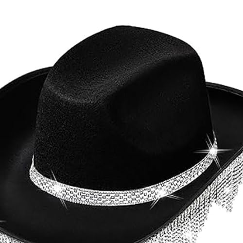 TAKOXIA Cowboyhut, gerollte Krempe, Cowboyhut mit Strass-Fransen für Abschlussbälle, Bankette, Party, Strass, Cowboyhut für Erwachsene