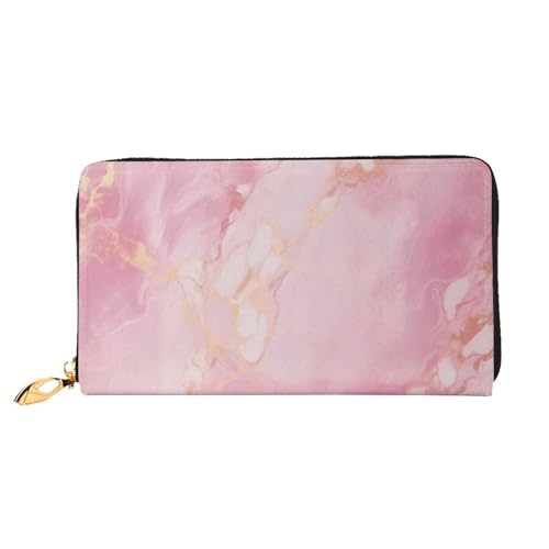 DENMER Lila Blume Leder Geldbörse Kunstleder mit metallischem Reißverschluss geräumiges und stilvolles Accessoire für moderne Frauen Produkt, Textur Marmor Rosa, Einheitsgröße, Modern