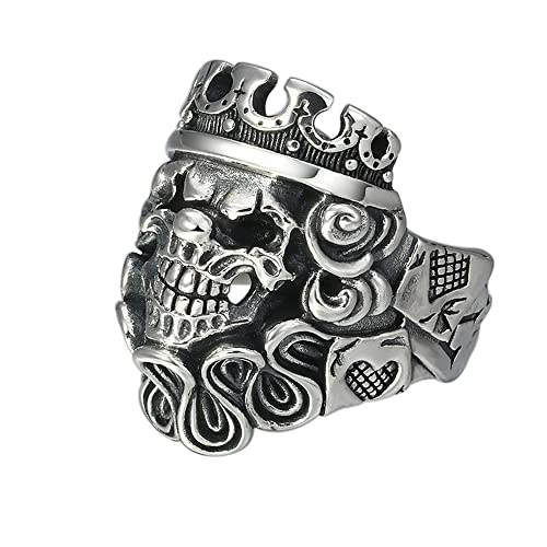 VOYADE Totenkopf Krone Ring Herren Persönlichkeit Spielkarten Clown Totenkopf Ring Nachtclub Lokomotive Rock 925 Silber Offener Ring,Silber,11