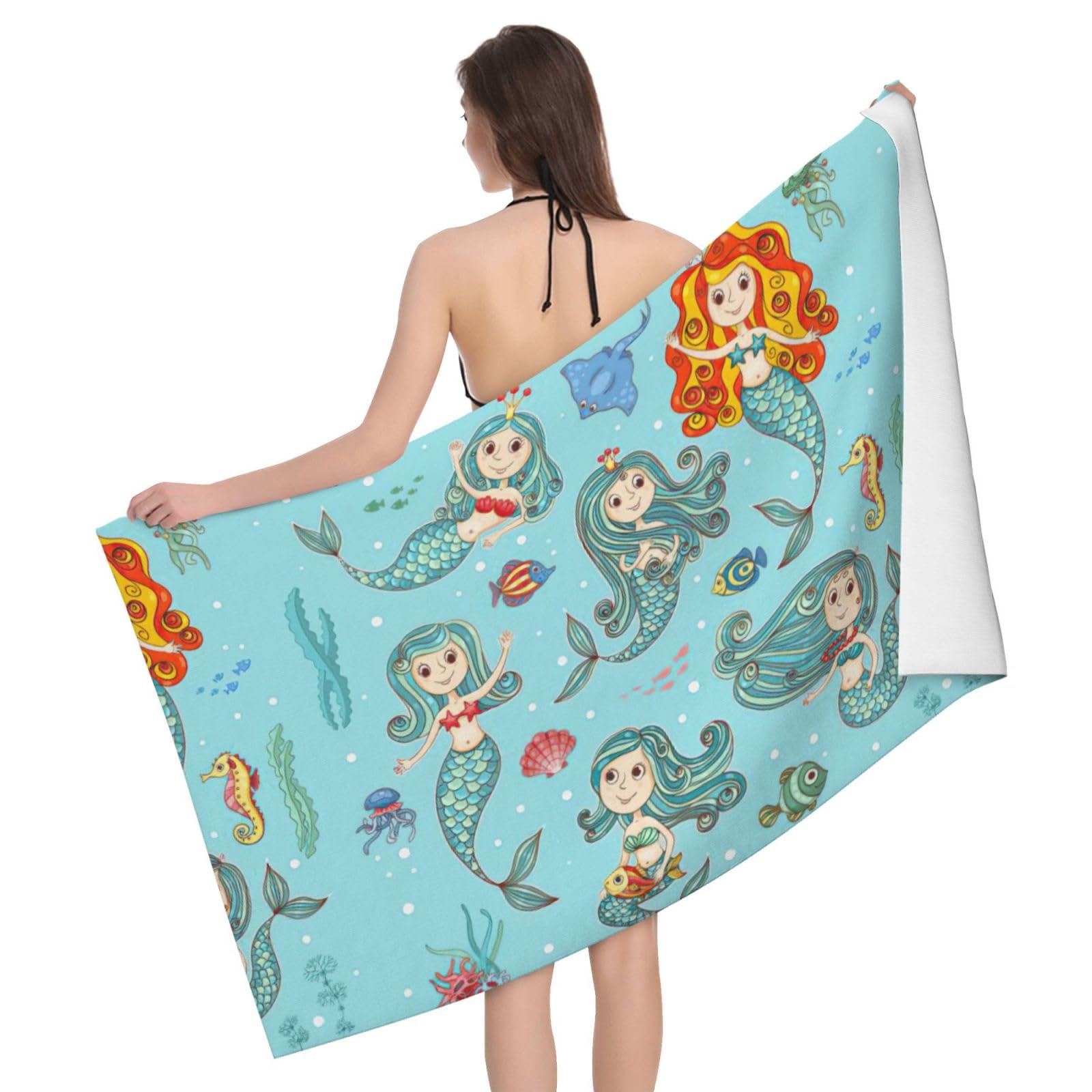 WURTON Marine Sea Life Mikrofaser-Strandtuch für Schwimmbad, Camping, Picknick, Yoga, Fitnessstudio, Sport, schnell trocknend, 132,1 x 81,3 cm