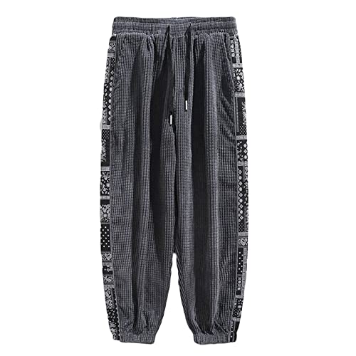 Jogginghose Herren - Retro Gedruckt Sporthose mit Gummizug Baumwolle Traninigshose Loose Fit Trekkinghose Lockere Haremhose Hip Hop Street-Stil YogahoseRadhose Herren Kurz