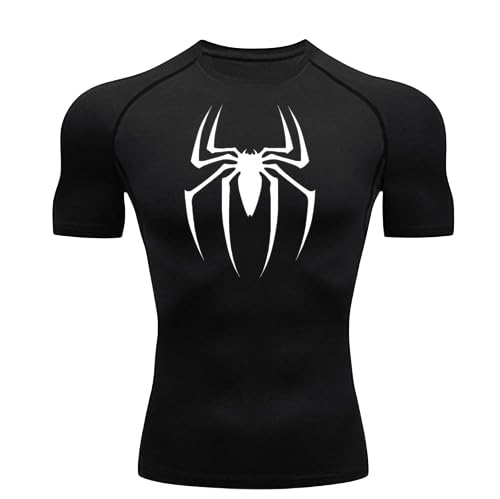 letaofang Männer Spider Kurzarm-T-Shirt atmungsaktiv schnell trocknend Sport Top Bodybuilding Trainingsanzug Kompressionshemd Fitness Männer