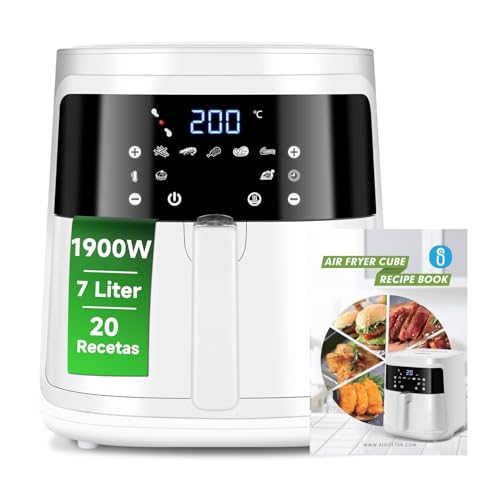 Aigostar White Cube - Air Fryer 7L 1900W, 5-in-1 ölfreie Fritteuse, 7 voreingestellte Funktionen mit LED-Bildschirm, herausnehmbarer Antihaft-Korb, Wärmeerhaltung, 20 Rezepte BPA-freie