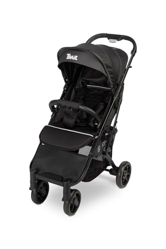 CARETERO Trail Kinderwagen - Mobiler Buggy - Beindecke - Regenschutz - Komfortabler Sitz mit verstellbarer Rückenlehne - Stabile Räder - 78x50x102cm - Schwarz