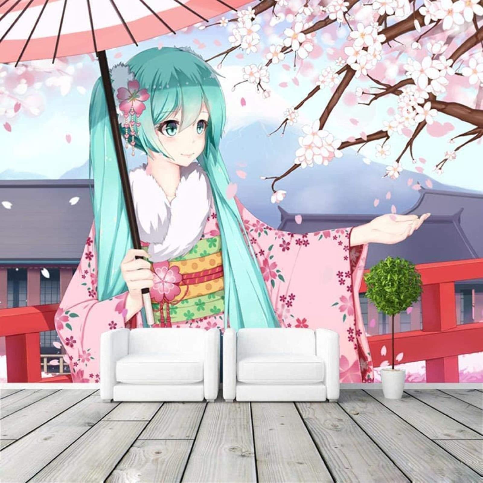 Japanisches Anime Kirschblüten Mädchen Tapeten Wohnkultur fototapete 3d effekt Wohnzimmer Schlafzimmer kinderzimmer-200cm×140cm