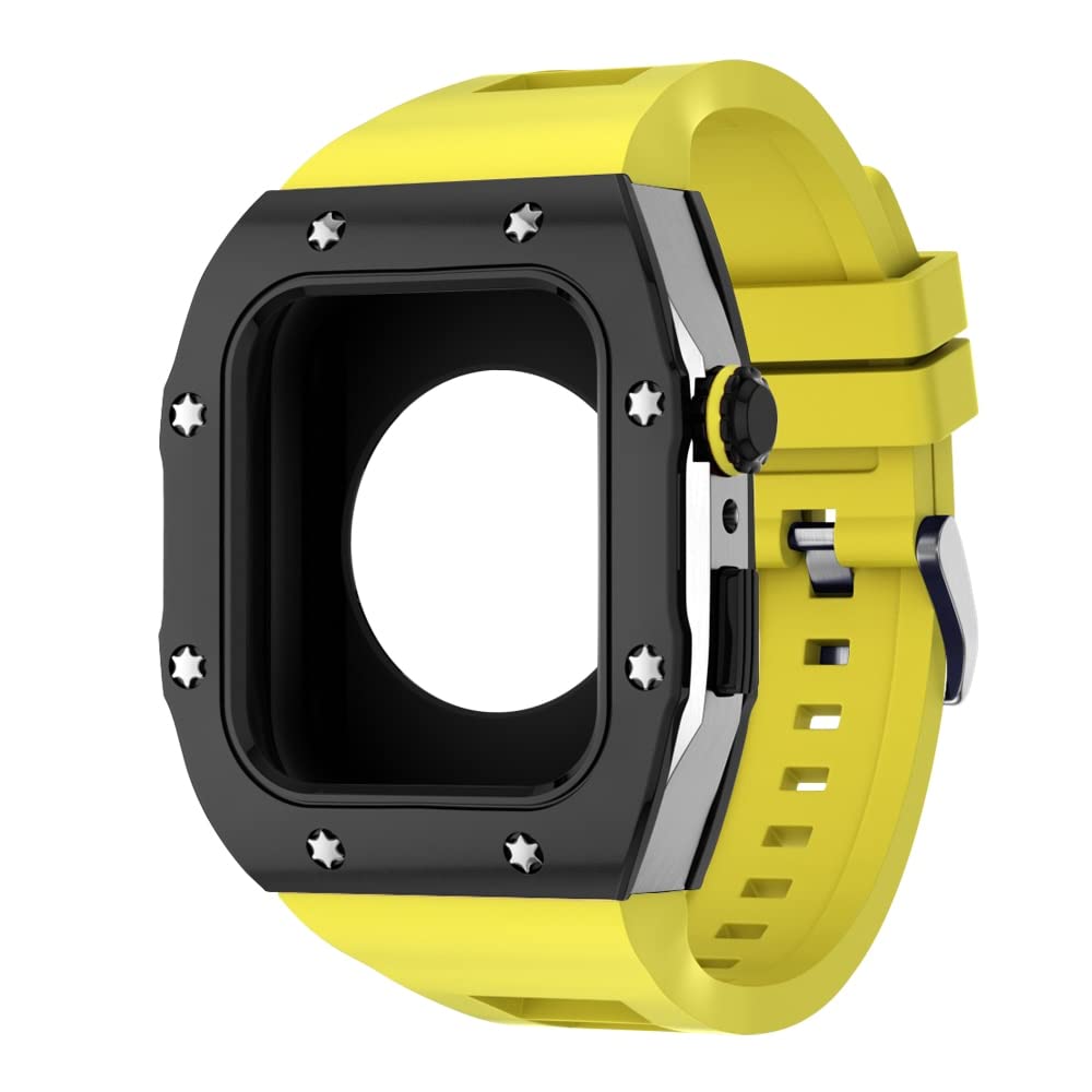 KANUZ Modifikations-Mod-Kit für Apple Watch, Armband 8, 7, 44 mm, 45 mm, Silikonband, Metallrahmen, Zubehör für iWatch Serie 6, 5, 4 SE (Farbe: R, Größe: 45 mm für 8/7)