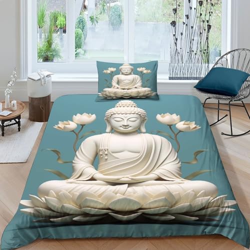 CKSEKD Water-Lily Flowers Bed Linen Sets Buddha Bettbezug Microfaser Baumwolle Bettwäsche Set Mikrofaser Mit Reißverschluss Für Erwachsene Und Kinder Single（135x200cm）