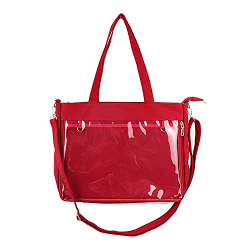 ohodhmnu Damen Tragetasche, Mädchen Schultertasche Teenager Crossbody Tasche Frauen Klare Tasche Schöne Handtasche Studenten Leinwand Schmerzen Tasche Ins, rot, bare bag