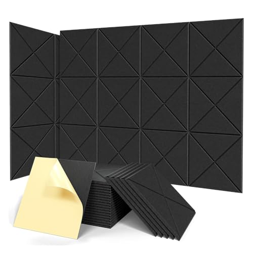 HVVENTY Akustikplatten mit selbstklebenden Schaumstoffplatten, 30,5 x 30,5 x 1,1 cm, schallabsorbierende Fliesen für Wände, Schwarz, 12 Stück