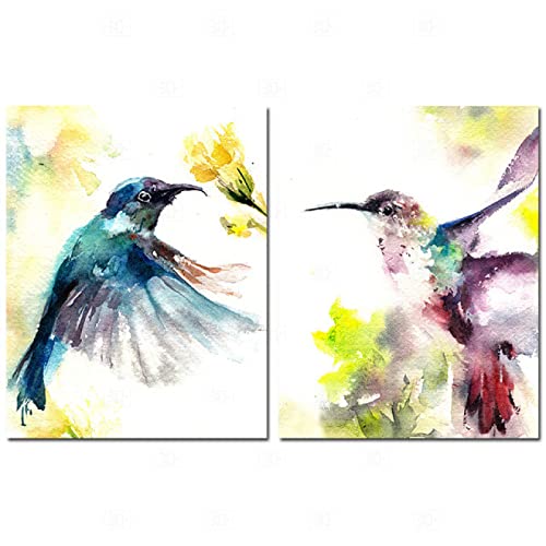 Kolibri Kunstdrucke Poster Bunte Aquarell Vogel Wand Bilder Leinwand Bild FüR Kinderzimmer Wohnkultur Bilder Dekoration Rahmenlos 30×40cm×2 StüCk