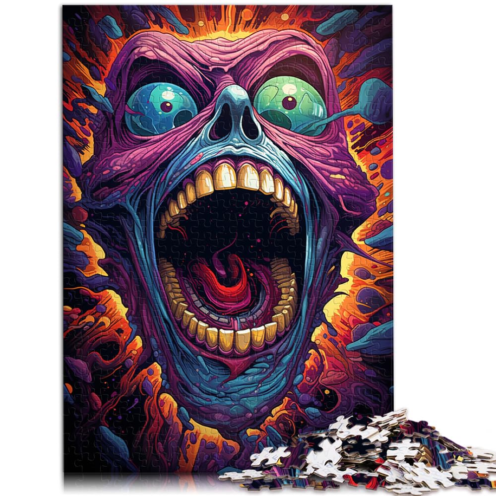 Puzzles für Puzzles, farbenfrohes psychedelisches böses Monster, 1000 Puzzles für Erwachsene, Holzpuzzle zum Stressabbau, schwierige Herausforderung, 1000 Teile (50 x 75 cm)