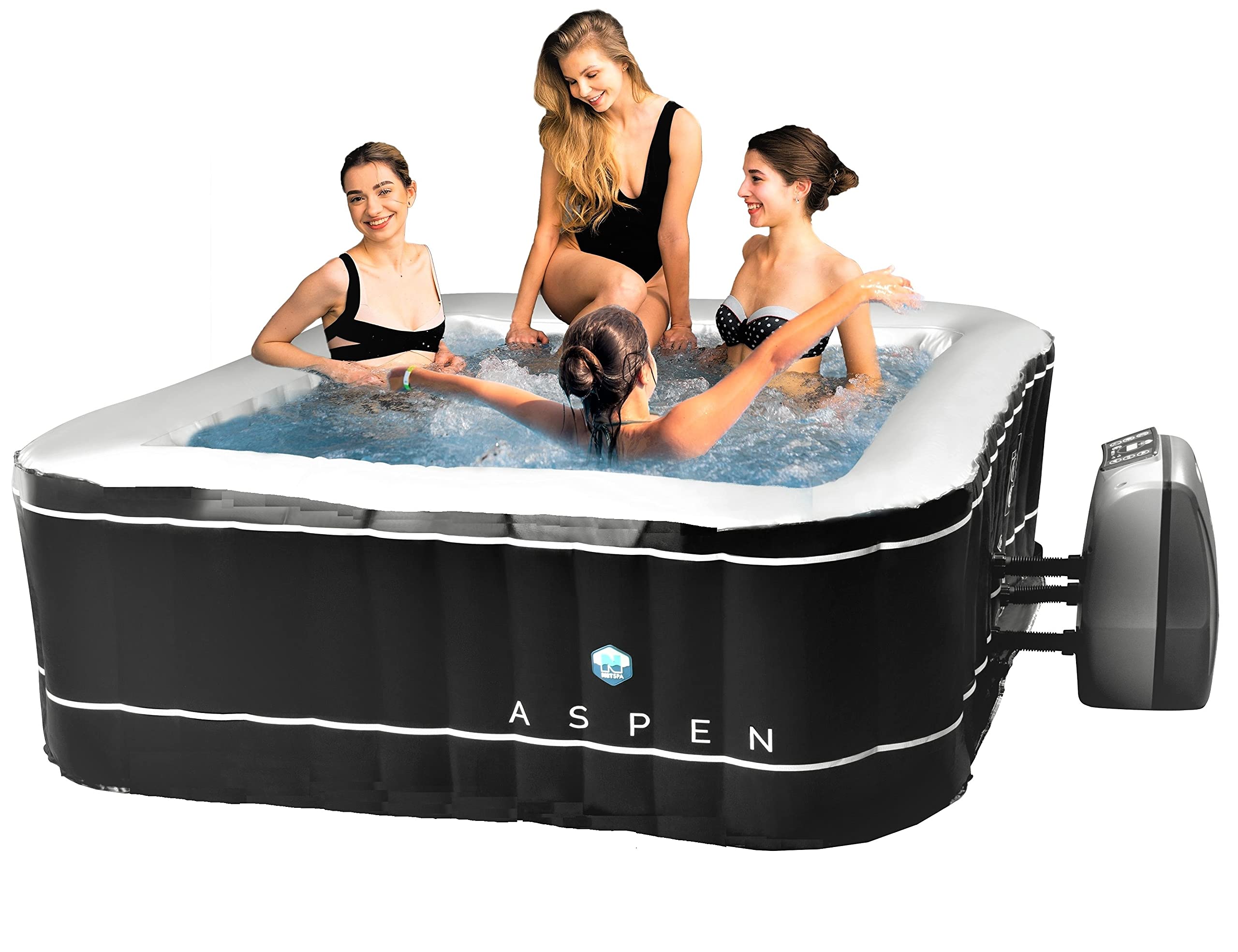 JUNG NETSPA Aspen Whirlpool aufblasbar eckig, 4 Personen, Selbstaufblasend, Pool Outdoor & Indoor beheizt, 168x168cm