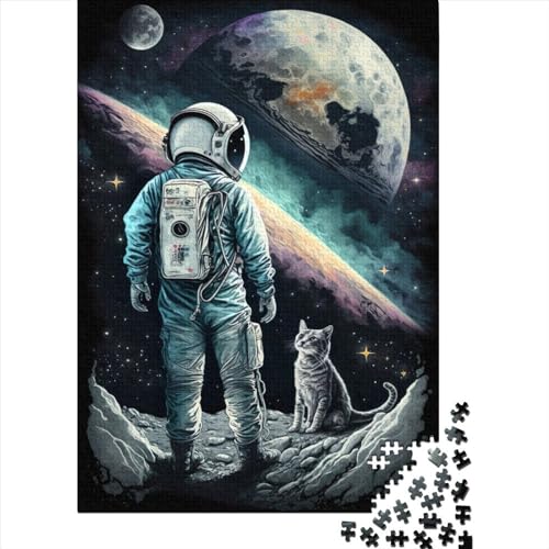 1000-teiliges Puzzle für Erwachsene und Teenager, Astronauten- und Katzen-Holzpuzzle für Erwachsene und Teenager, Holzpuzzle für Erwachsene und Teenager, 75 x 50 cm