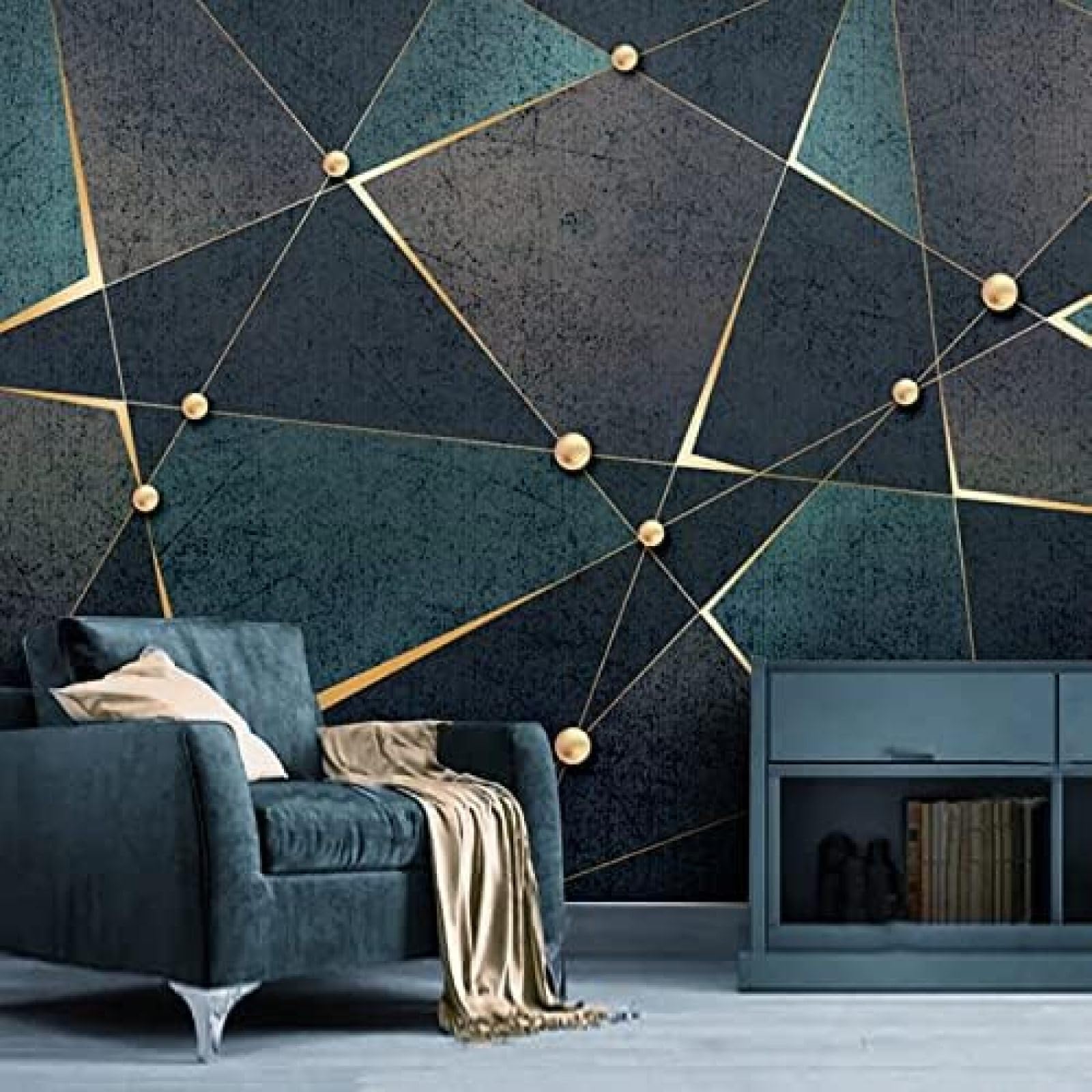 XLMING Kreativ Gold Abstrakte Geometrische Linien 3D Tapete Wohnzimmer Sofa Schlafzimmer Esszimmer Home Dekoration Wand-300cm×210cm