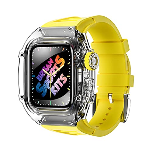 TONECY 45 mm transparentes Mod Kit Hülle für Apple Watch Band 8 7 45 44 mm Gummi-Sportarmband für iWatch Serie 8 7 6 5 4 SE Silikonband (Farbe: Gelb, Größe: 45 mm für 8/7)