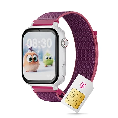 Deutsche Telekom SaveFamily SaveWatch+ Kinder Smartwatch SIM-Karte 30€ Amazon-Gutschein nach Registrierung - Kinderuhr mit GPS und Anruf Funktion, Nachrichten, Schulmodus, SOS (Himbeere | Weiß)