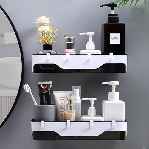 Duschregal, wandmontiertes Badezimmerregal aus Kunststoff mit Haken, Organizer für Shampoo, Kosmetik, Küchen-Organizer, Haushalts-Badezimmerzubehör, Badezimmer-Organizer (Farbe: transparent, 2 Stück)