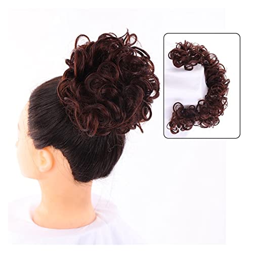 Bun Haarteile DIY Wickel-Pferdeschwanz-Haarknoten for Frauen, synthetischer Chignon, unordentliches elastisches Band, Haarknoten, Haarteil, 89,9 cm, Touseld Curly Wave Brötchen-Haarteil (Color : 2-33