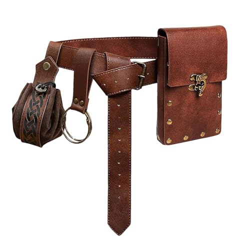 Beintasche mit Steampunk-Kette - Motorradtasche Retro Steampunk Halloween | Steampunk-Hüfttasche für Halloween | Hüfttasche aus PU-Leder Gothic | Gürteltasche im P-Stil, Braun, Consulte la