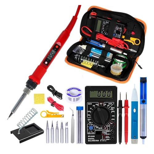 WLLKIY Lötkolben-Kits 80 W, Einstellbare Temperatur, Digitalmultimeter, Automatische Rangierung, LCD-Lötspitzen, Nacharbeit, Schweißwerkzeug-Kits Sicher Und Stabil(Red)