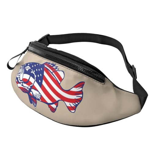 HSJFS Hüfttasche mit lustigem Totenkopf-Aufdruck, verstellbarer Gürtel, lässige Brusttasche, Amerikanische Flagge, patriotische Fischerei, Einheitsgröße