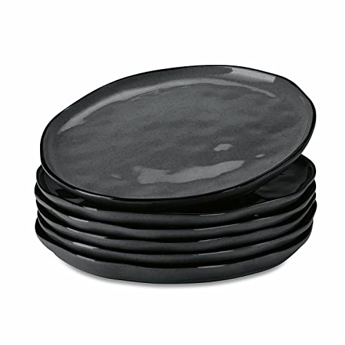 LOBERON Teller 6er Set Biarré, Mediterraner Charme, Reizvoll Unebene Optik, Glänzend Glasiert, Spülmaschinenfest, Geschirr, Tischaccessoires, Steinzeug, schwarz