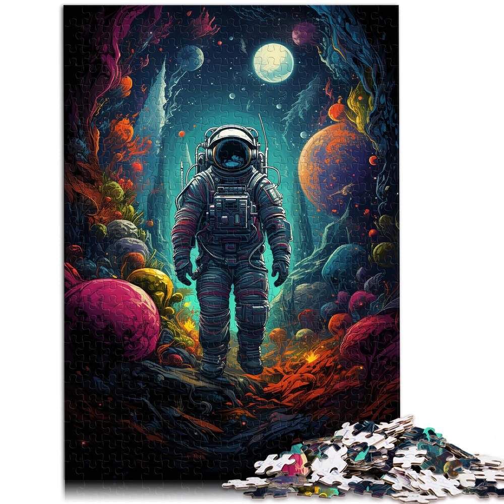 Puzzles, Lernspiele, Bunter Psychedelischer Astronaut im Weltraum, lustige Puzzles für Erwachsene, 1000-teiliges Holzpuzzle, anspruchsvolles Spiel, 1000 Teile (50 x 75 cm)