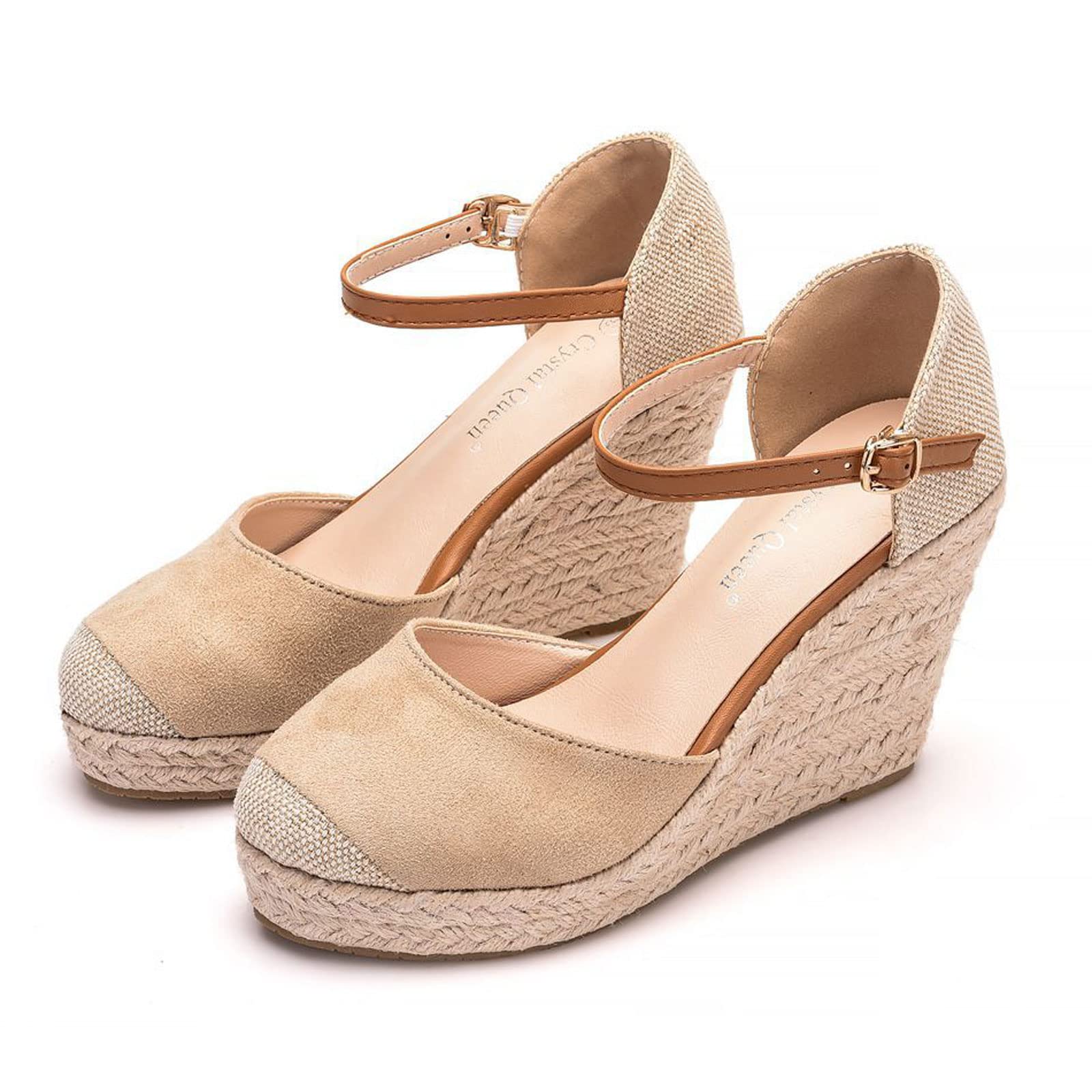 JSNZMTSBD Sommer Damen Sandalen Keil Espadrilles Damen Plateau Sandalen High Heel Closed Toe geschlossene Sandalen-Beige|| 37 Yards