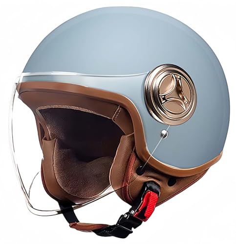 3/4 Half Face Motorradhelm, ECE-Zertifiziert, Mit Anti-Schlag-Visier, Gepolstert, Half Face Für Erwachsene Männer Und Frauen, Geeignet Für Chopper Bikes, Scooter, Cruiser F,58-62CM