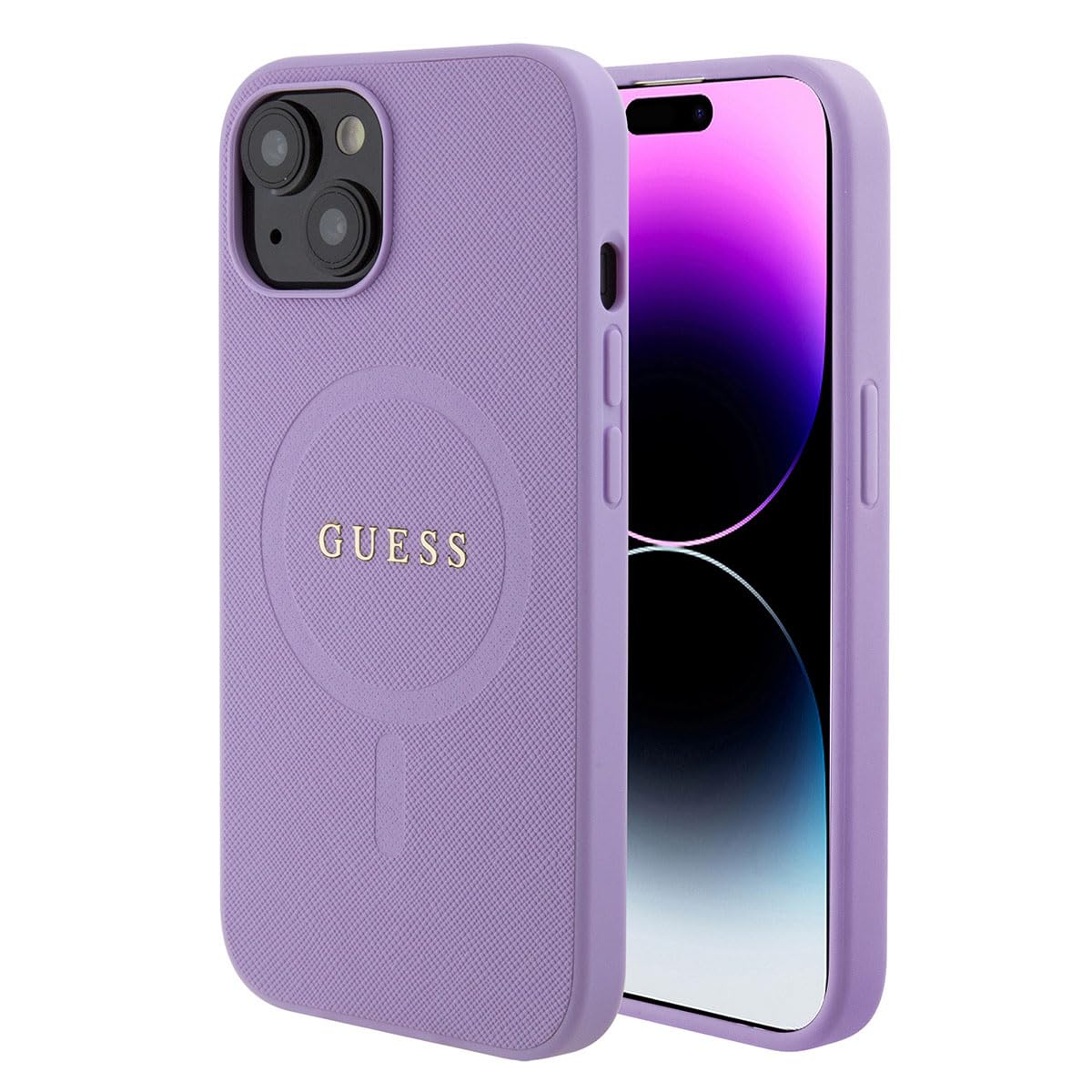 Guess Saffiano Hartschale für iPhone 14, Violett