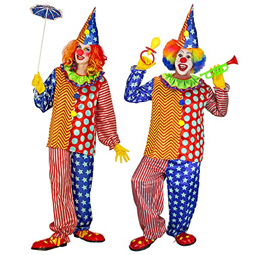 Widmann - Kostüm Clown, Oberteil mit Kragen, Hose und Hut, für Erwachsene, Zirkus, Mottoparty, Karneval