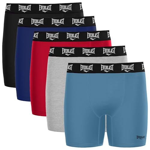 Everlast Herren-Boxershorts aus Baumwolle, Herren-Unterwäsche, weicher und bequemer Bund, Anti-Scheuern, Schwarz/Grau/Blau/Rot/Himmelblau, Large