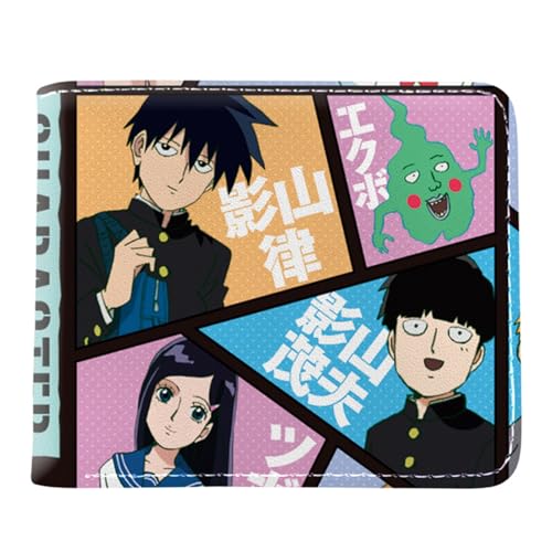 RYNDEX M-ob Psyc-ho 100 Anime Geldbeutel, Schmale Bi-Fold Kleines Portemonnaie, PU-Leder Geldbörse Brieftasche Wallet, für Teenager und Junge Mädchen(Color:Multicolor 1)