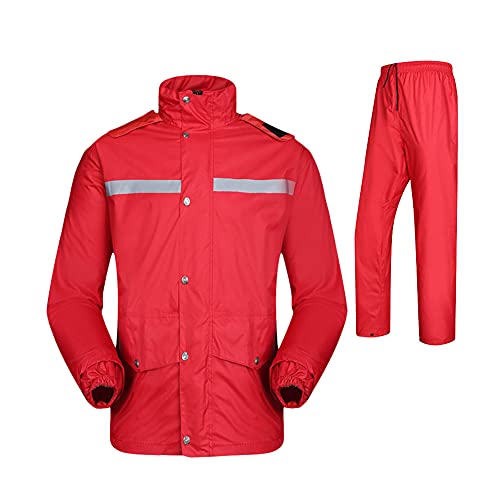 YOUCAI Herren Wasserdichtes Jacken mit Kapuze und Regenhose mit Reflexstreifen Regenmantel Regenbekleidung Outdoor Motorrad wasserdichtes Radfahren Splits Regenanzüge Arbeitskleidung rot 3XL