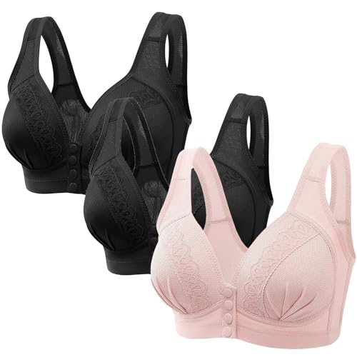 3er Pack Grosse Grössen BH Starker Halt BH mit Gepolstert Sexy Ohne Bügel BH Minimizer BH Bustier Damen Entgiftungs BH Frauen Push Up Bralette BH mit Vorderverschluss BH Gegen Hängende Brüste