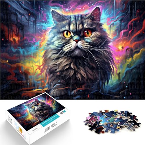 Puzzle-Geschenk, bunte psychedelische Perserkatze, 1000-teiliges Puzzle, Lernspiele, Holzpuzzle, Geschenke für Freunde und Familie, 1000 Teile (50 x 75 cm)