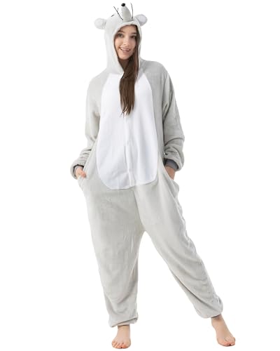 Katara 1744 - Maus Kostüm-Anzug Onesie/Jumpsuit Einteiler Body für Erwachsene Damen Herren als Pyjama oder Schlafanzug Unisex - viele verschiedene Tiere