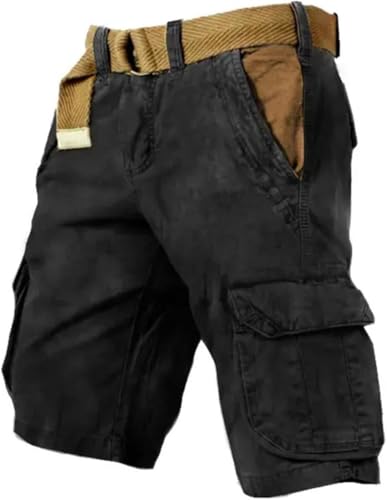 Herren-Taktikshorts mit Mehreren Taschen, Vintage-Gewaschene, Bedruckte, wasserdichte Outdoor-Cargo-Shorts, Sommer-Angelshorts, Schwarz, M