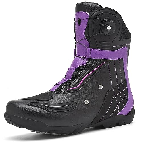 VEACAM Motorradschuhe für Herren, Große Größe, Wasserdicht, Motorradstiefel, Rennschuhe, Modische Biker-Ausrüstung, Rutschfeste Sohle,Purple-38