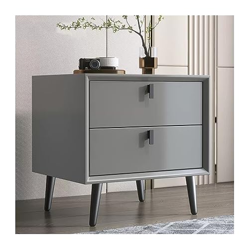 Nachtschrank Ganzholz-Nachttisch, moderner, einfacher Schlafzimmer-Nachttisch mit zwei Schubladen, kleiner einfarbiger, erhöhter Schrankbeine, Nachttischmöbel Stauraum für Schlafzimmer(Grigio,Mittel)