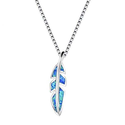 CLLBANT Rot/Blau/Grün Feueropal Blatt Anhänger Halsketten Für Frauen 925 Sterling Silber Feder Schmuck Weiblichen Kette hochzeit Halskette ()