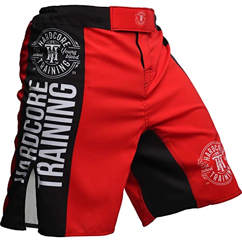 Hardcore Training Shorts Recruit Men's Schwarz Grün Rot Lila Navy Blau Kurze Hose Herren Boxen Kampfsport BJJ Grappling MMA (red, XXXL)